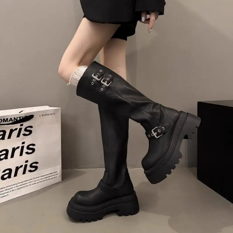 Women Chunky Platform Knee Hig - Drone Camera Stabilized ulasan dan harga